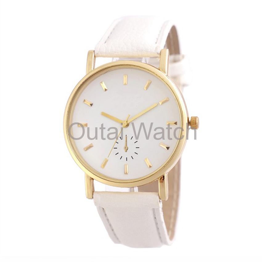 White Genuine leather wrist lady watch